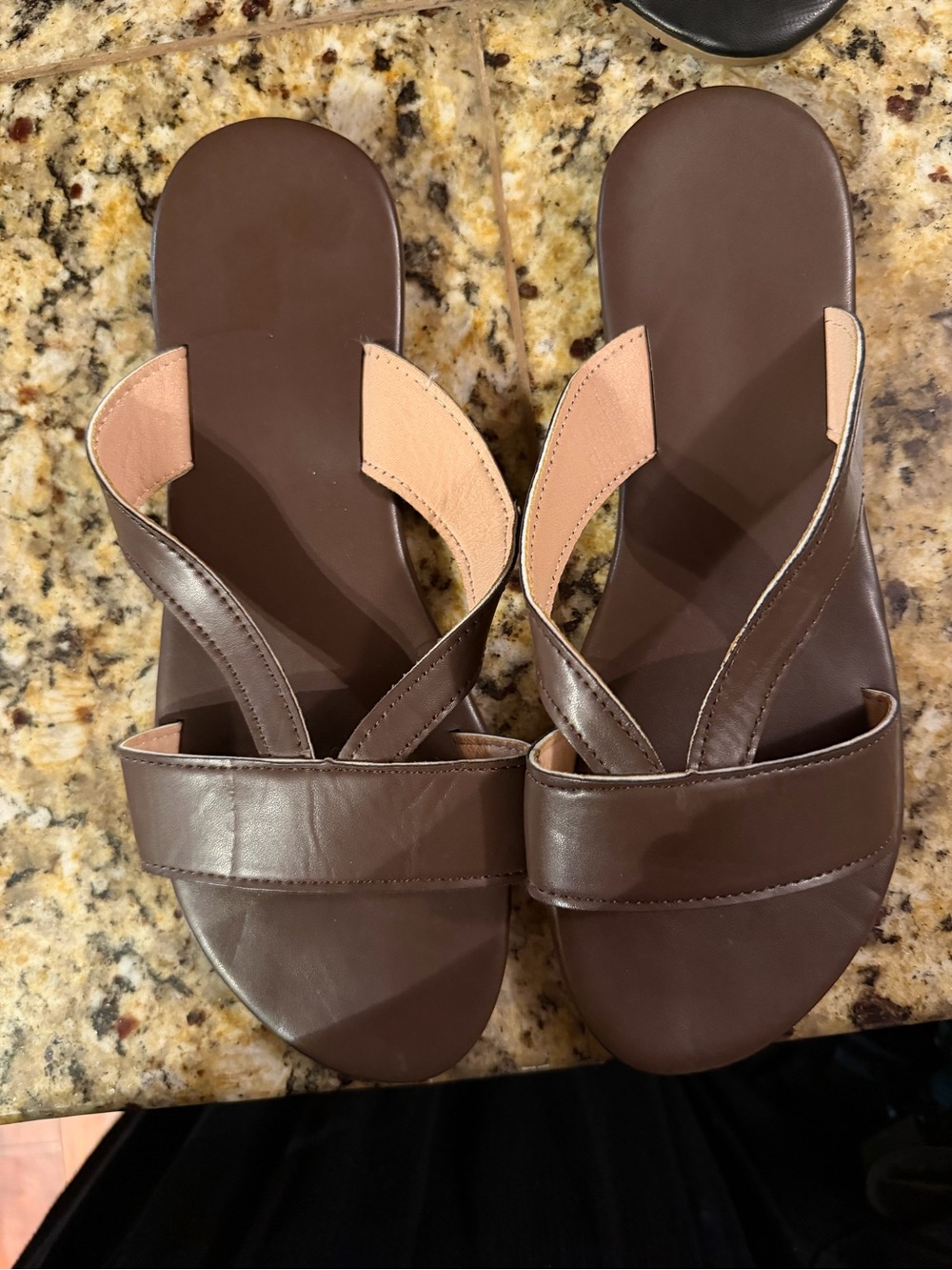 Women’s Dark Brown Leather Slide Sandals with Cross Strap